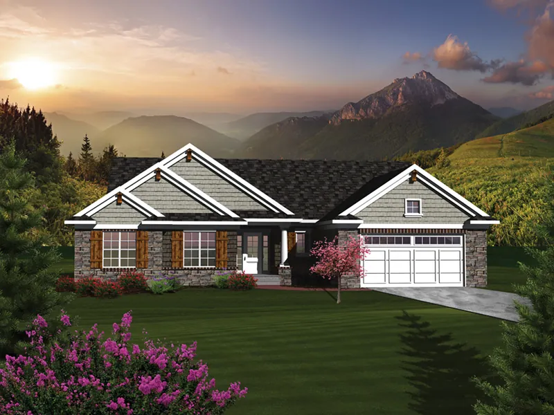 Traditional House Plan Front of Home - Higgens Traditional Ranch Home 051D-0674 - Search House Plans and More