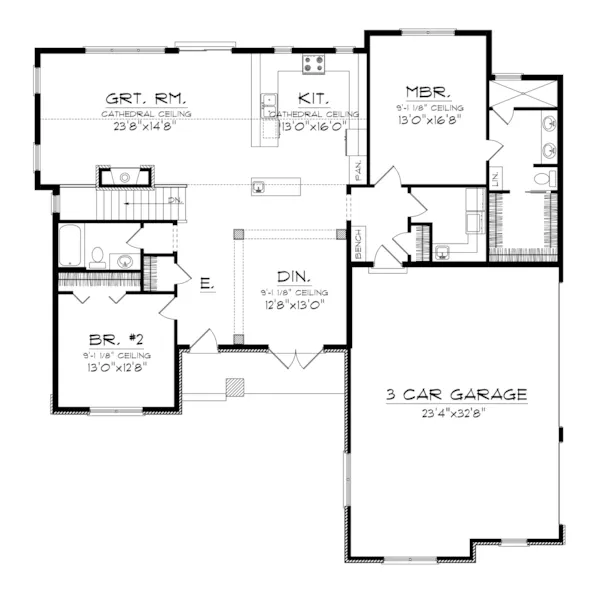 Craftsman House Plan First Floor - Bellarmine European Ranch Home 051D-0676 - Search House Plans and More