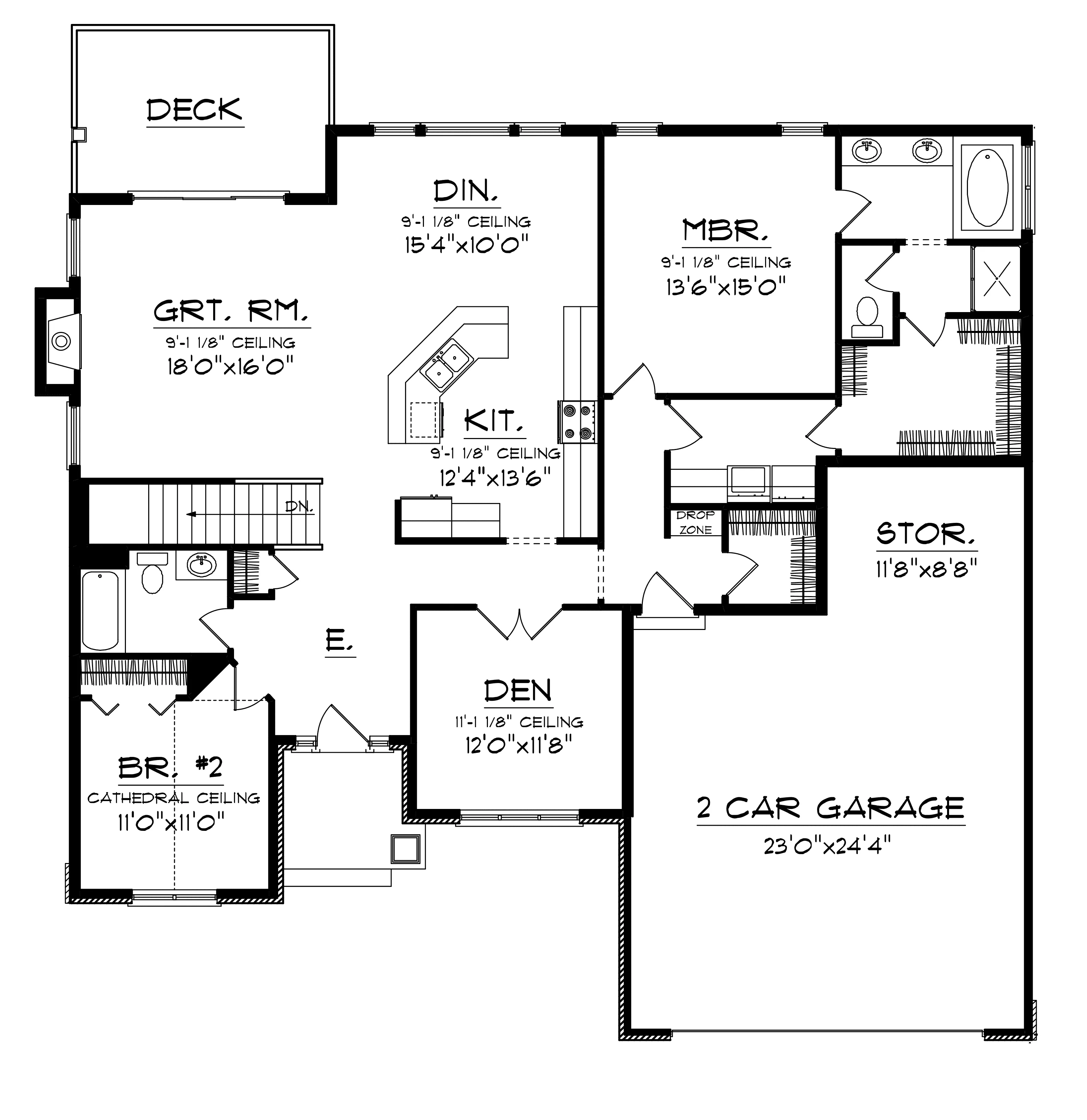 Shingle House Plan First Floor - Alvena European Ranch Home 051D-0677 - Search House Plans and More
