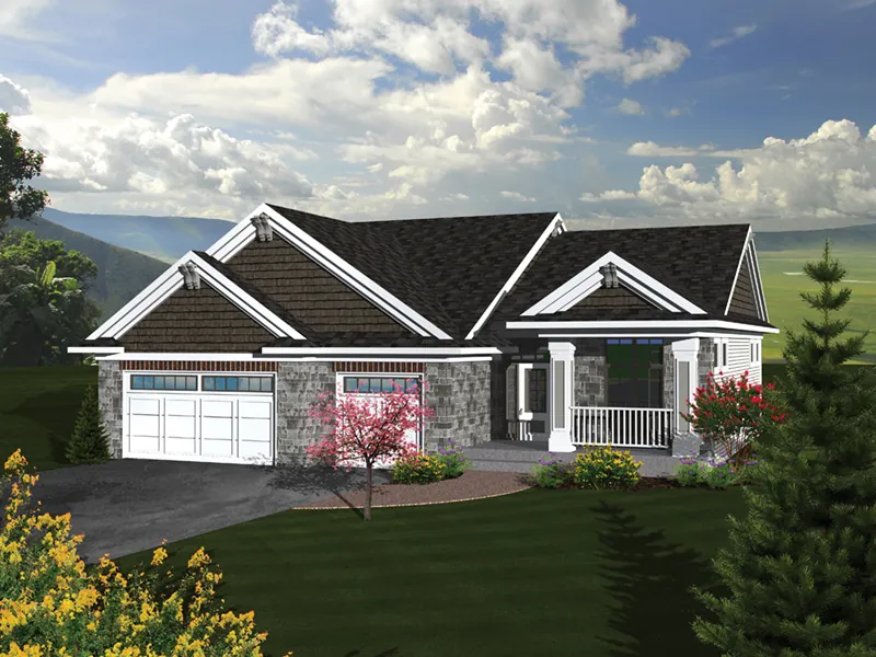 Shingle House Plan Front of Home - Cadford Traditional Ranch Home 051D-0678 - Search House Plans and More