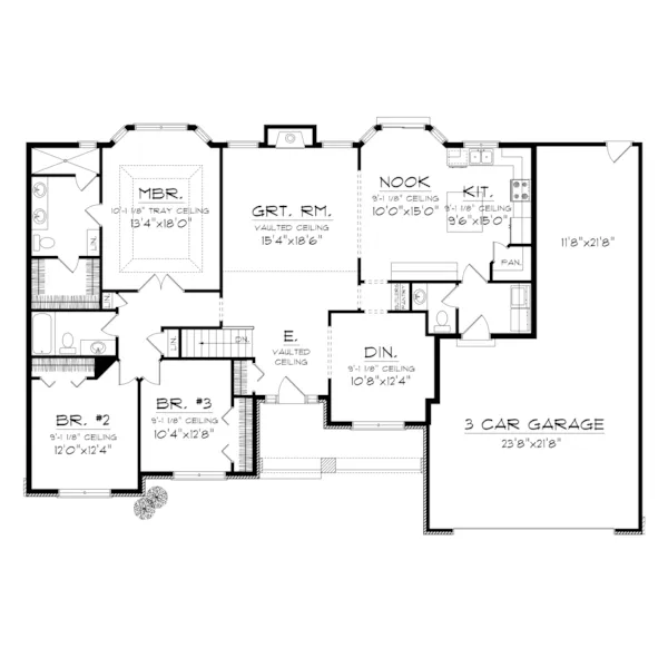 Shingle House Plan First Floor - Ridgecrest Rustic Ranch Home 051D-0680 - Shop House Plans and More