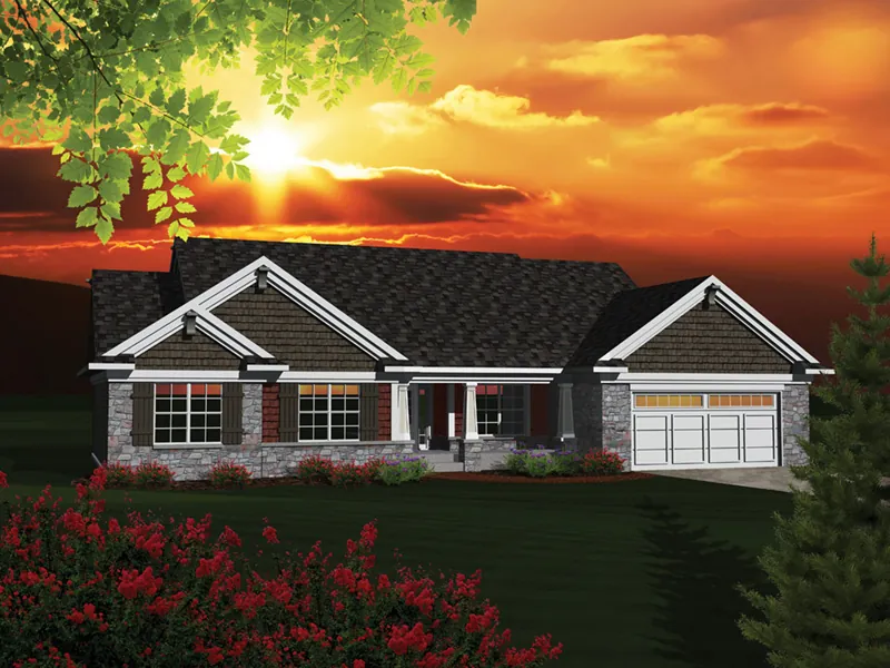 Ranch House Plan Front of Home - Ridgecrest Rustic Ranch Home 051D-0680 - Shop House Plans and More