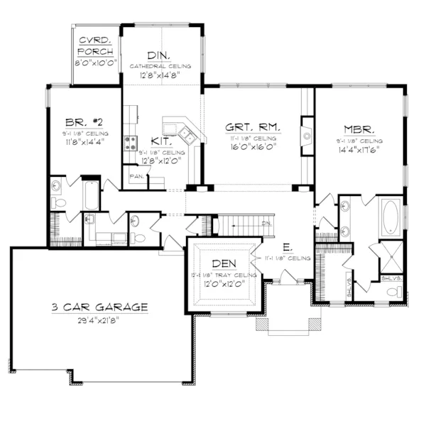 Shingle House Plan First Floor - Dranlake Craftsman Ranch Home 051D-0682 - Search House Plans and More