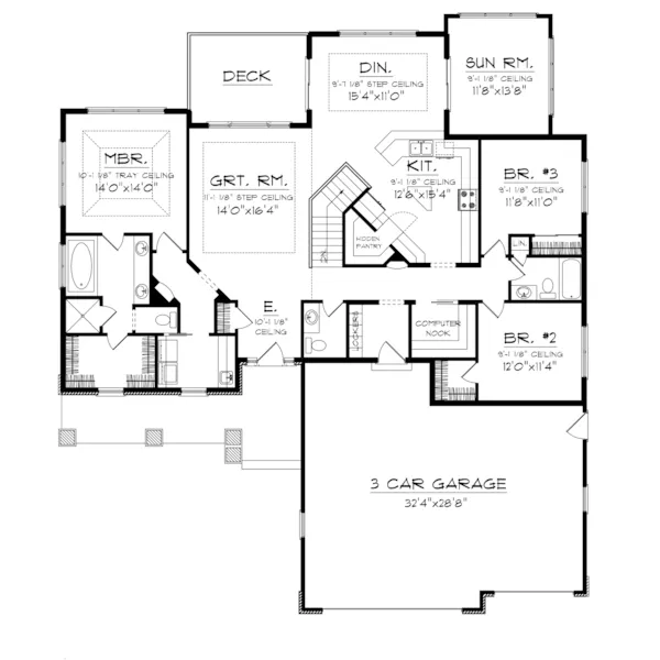 Arts & Crafts House Plan First Floor - Dobford Craftsman Ranch Home 051D-0684 - Search House Plans and More