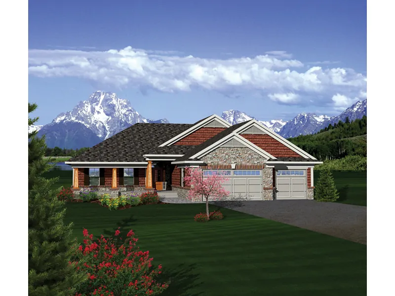Ranch House Plan Front of Home - Dobford Craftsman Ranch Home 051D-0684 - Search House Plans and More
