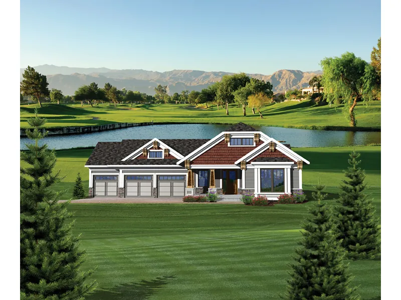 Ranch House Plan Front of Home - Newton Bay Craftsman Home 051D-0691 - Shop House Plans and More
