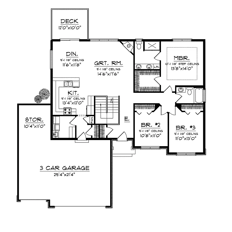 Ranch House Plan First Floor - Kristaff Shingle Ranch Home 051D-0693 - Search House Plans and More