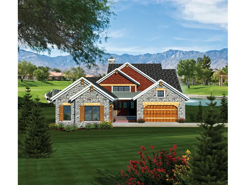 Ranch House Plan Front of Home - Elvado Rustic Ranch Home 051D-0700 - Search House Plans and More