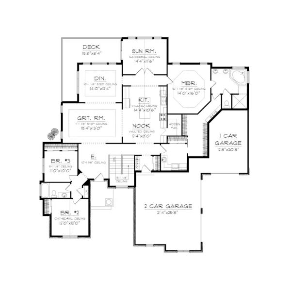 Ranch House Plan First Floor - Carton Rustic Ranch Home 051D-0701 - Search House Plans and More