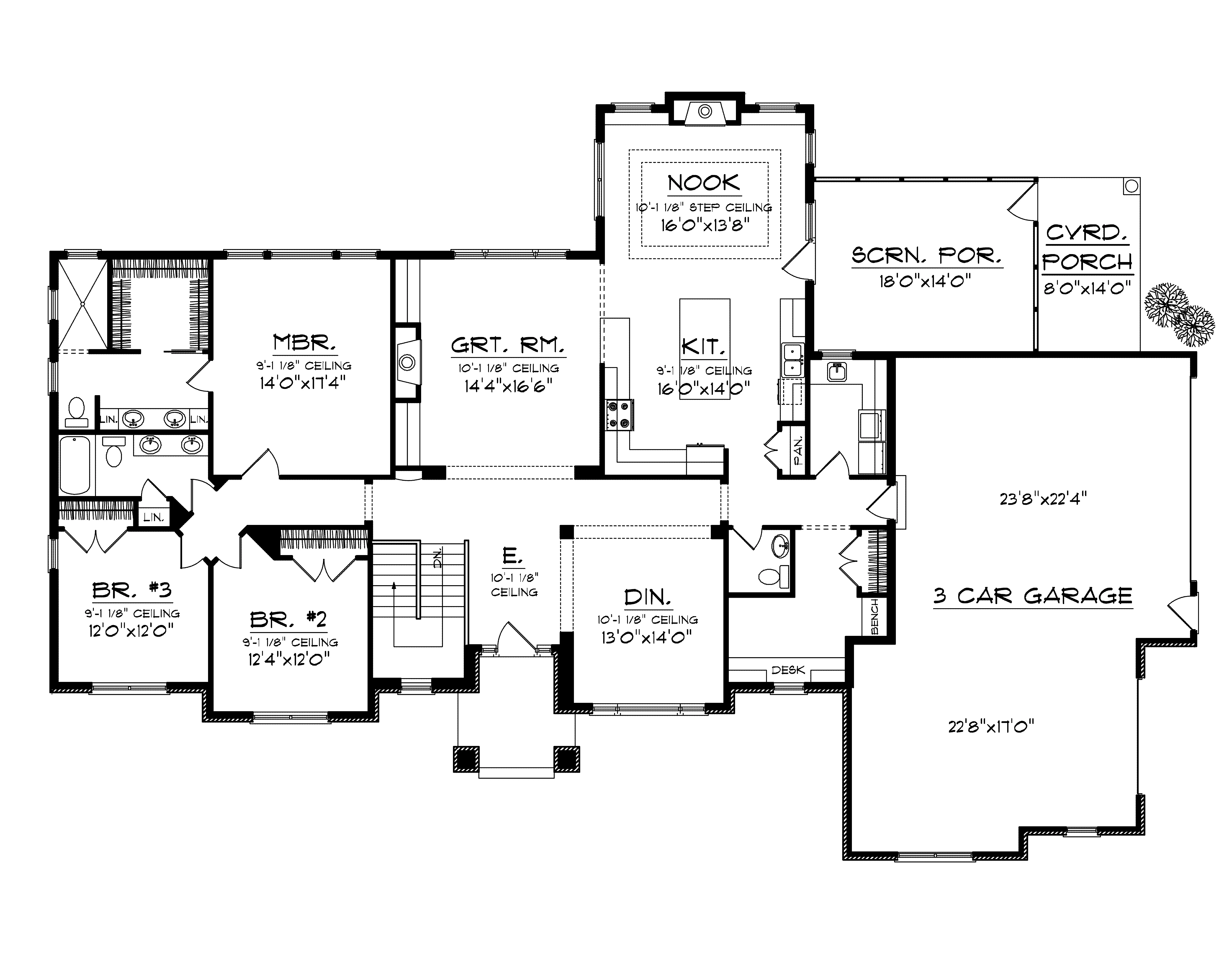 Ranch House Plan First Floor - May Flower Country Ranch Home 051D-0702 - Shop House Plans and More