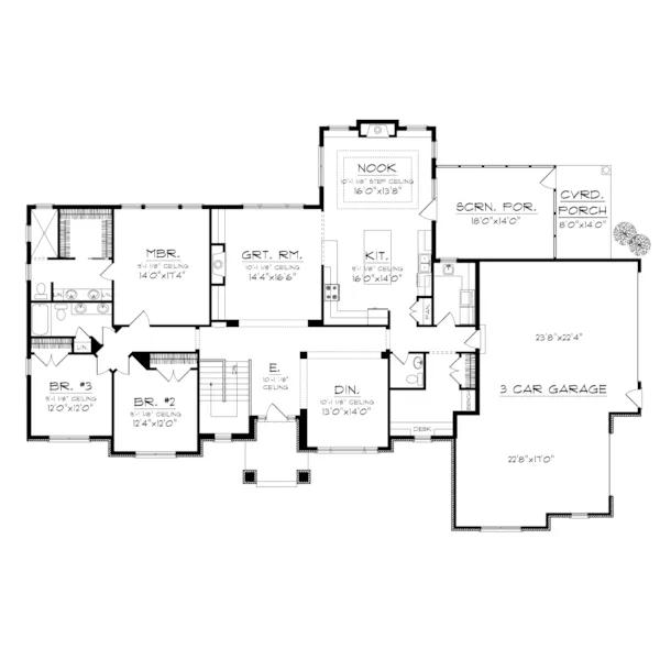 Country House Plan First Floor - May Flower Country Ranch Home 051D-0702 - Shop House Plans and More