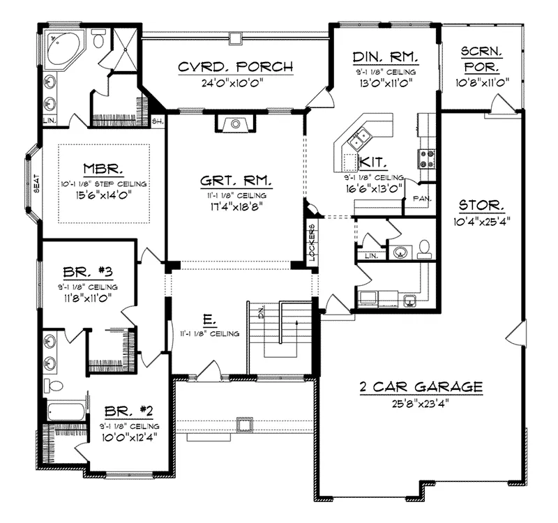 Ranch House Plan First Floor - Peakston Shingle Ranch Home 051D-0719 - Shop House Plans and More