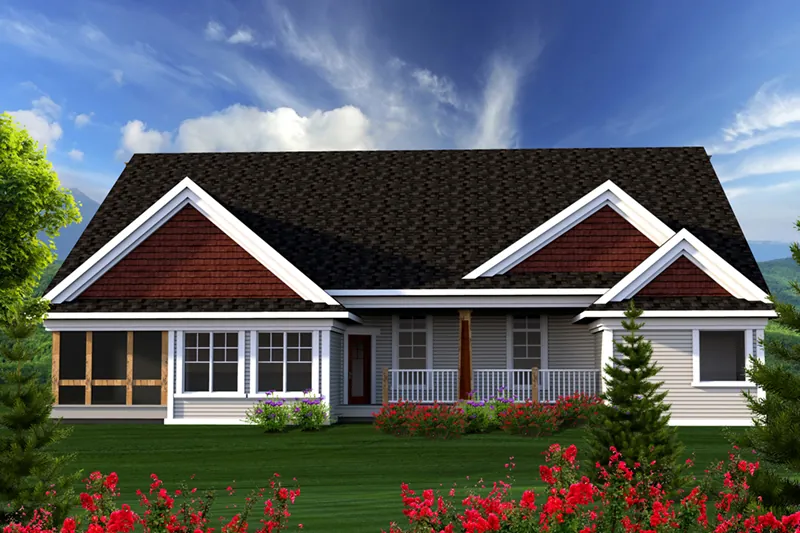 Ranch House Plan Color Image of House - Peakston Shingle Ranch Home 051D-0719 - Shop House Plans and More