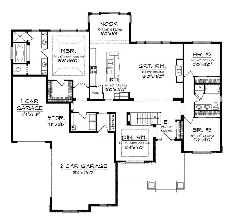 Ranch House Plan First Floor - Fresnel Craftsman Ranch Home 051D-0722 - Search House Plans and More