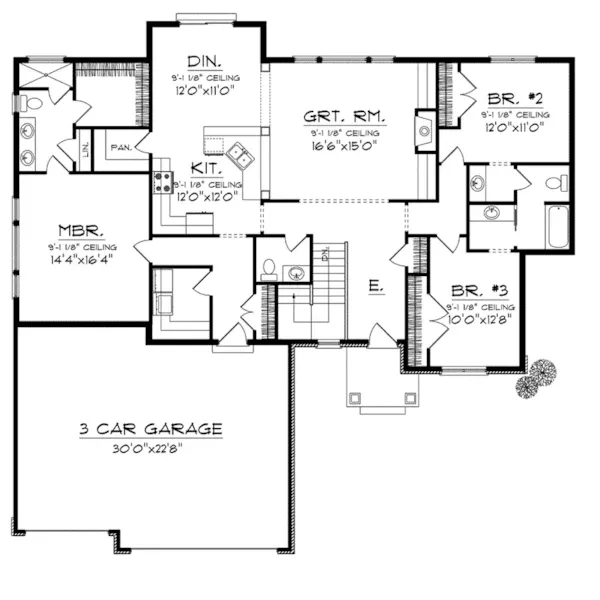 Craftsman House Plan First Floor - Stettin Rustic Ranch Home 051D-0742 - Shop House Plans and More