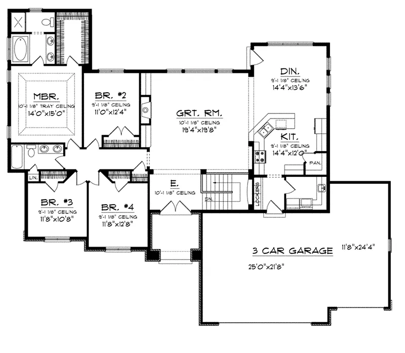 Southwestern House Plan First Floor - Concord Bay Ranch Home 051D-0745 - Search House Plans and More