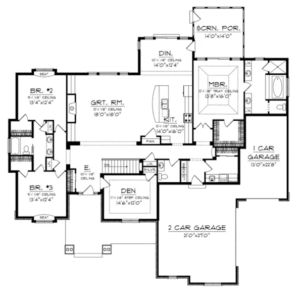 Arts & Crafts House Plan First Floor - Marina Hill Ranch Home 051D-0748 - Shop House Plans and More