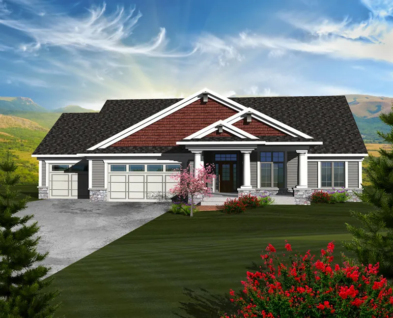 Craftsman House Plan Front of Home - Cainelle Craftsman Ranch Home 051D-0750 - Search House Plans and More