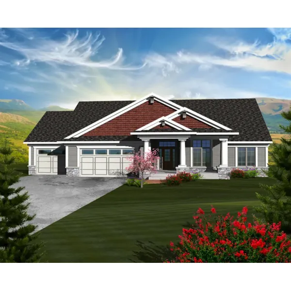 Arts & Crafts House Plan Front of Home - Cainelle Craftsman Ranch Home 051D-0750 - Search House Plans and More