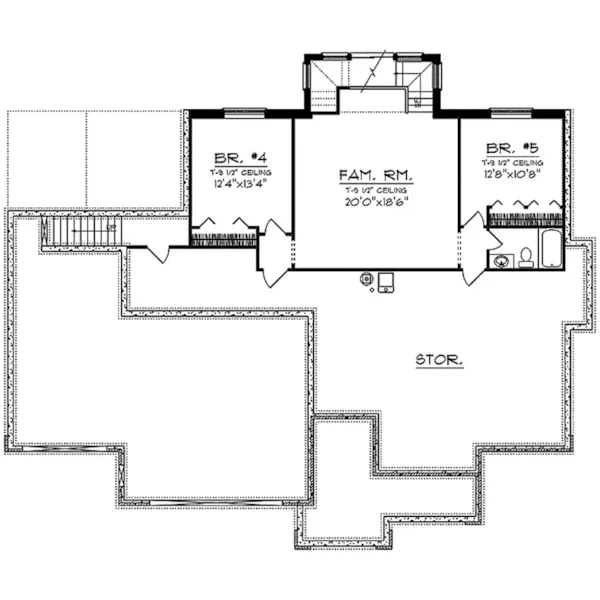 Arts & Crafts House Plan Lower Level Floor - Cainelle Craftsman Ranch Home 051D-0750 - Search House Plans and More