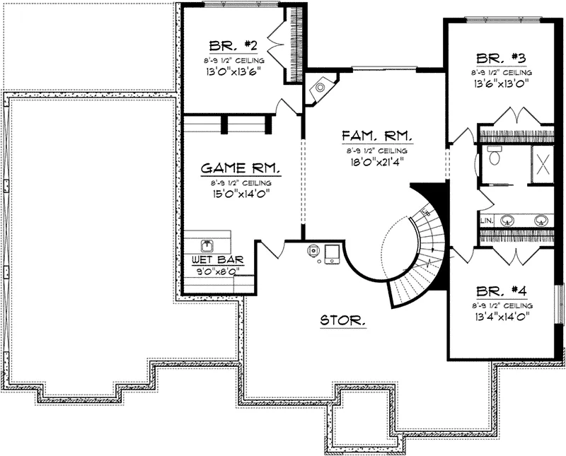Southwestern House Plan Lower Level Floor - Elwyn Park Sunbelt Home 051D-0754 - Search House Plans and More
