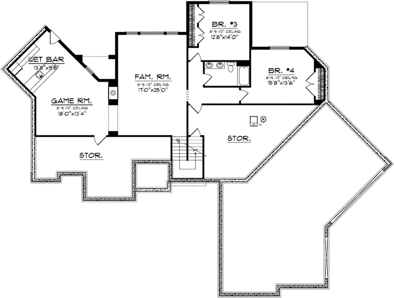 Rustic House Plan Lower Level Floor - Milo Park Craftsman Home 051D-0756 - Shop House Plans and More