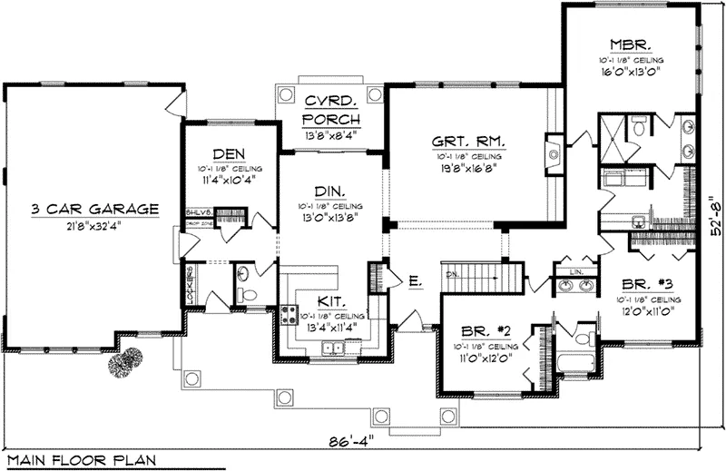 Arts & Crafts House Plan First Floor - Keller Craftsman Ranch Home 051D-0761 - Search House Plans and More