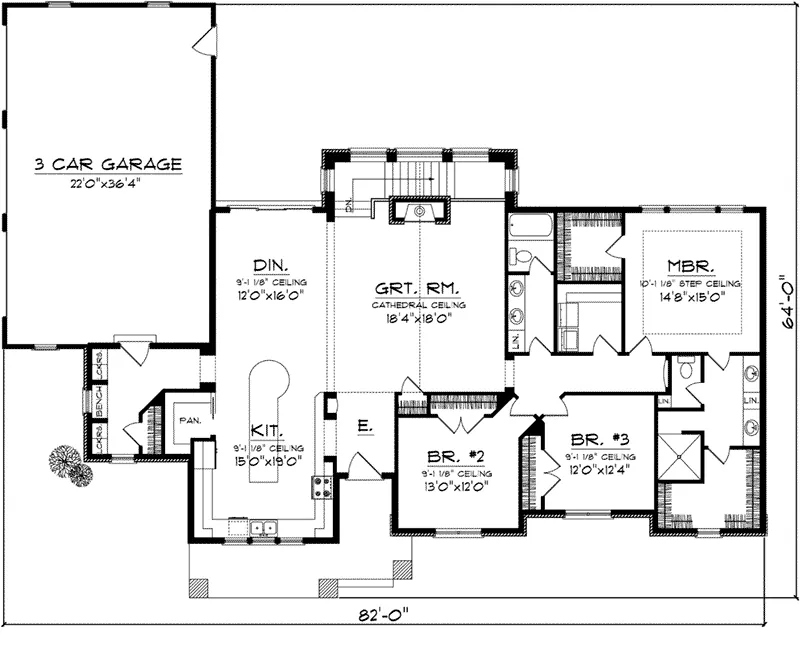 Arts & Crafts House Plan First Floor - Baywood Shingle Ranch Home 051D-0764 - Search House Plans and More
