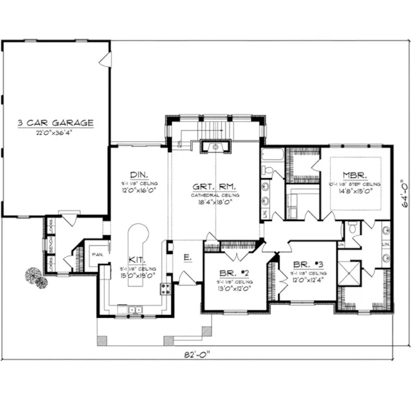 Country House Plan First Floor - Baywood Shingle Ranch Home 051D-0764 - Search House Plans and More