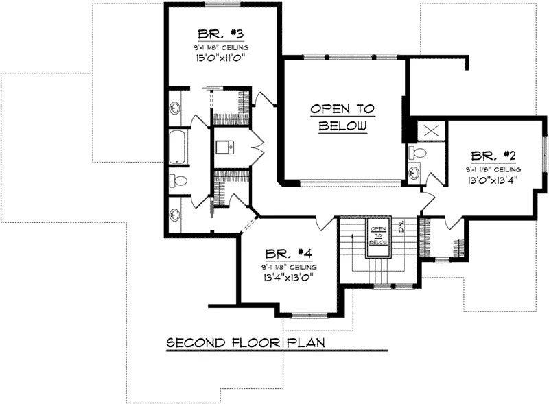 Tudor House Plan Second Floor - Spence Tudor Craftsman Home 051D-0767 - Shop House Plans and More