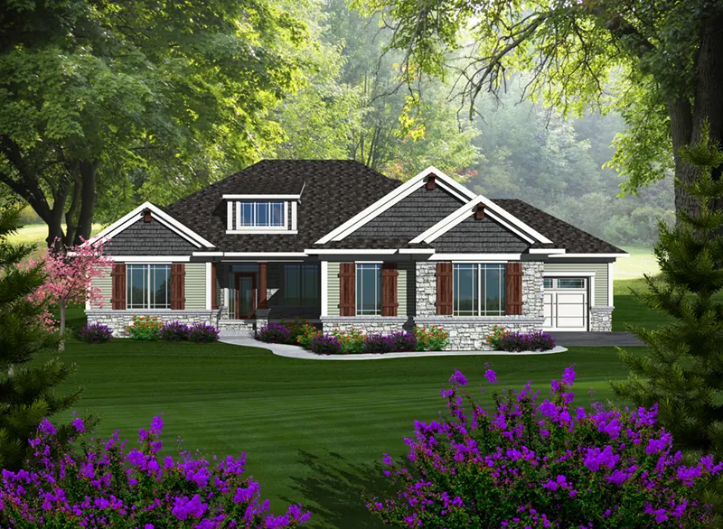 Ranch House Plan Front of Home - White Oak Lane Ranch Home 051D-0775 - Shop House Plans and More