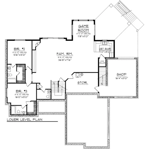 Ranch House Plan Lower Level Floor - White Oak Lane Ranch Home 051D-0775 - Shop House Plans and More