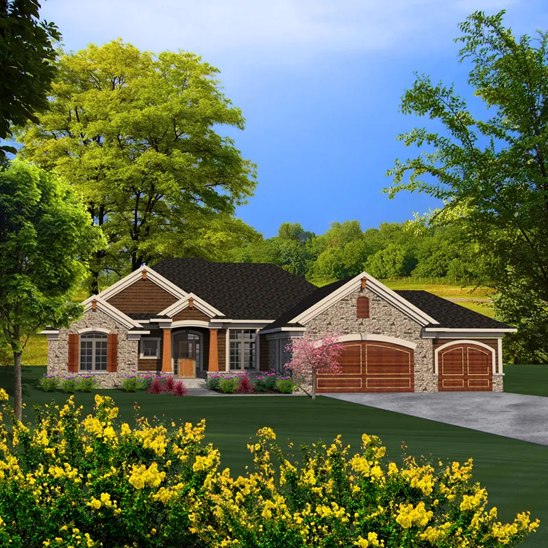 Ranch House Plan Front of Home - Briton Rustic Craftsman Home 051D-0787 - Search House Plans and More