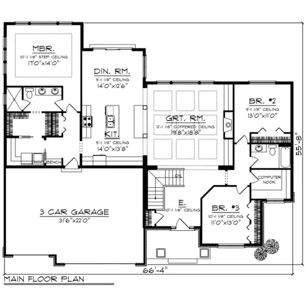 Arts & Crafts House Plan First Floor - Clover Hill Craftsman Home 051D-0807 - Search House Plans and More