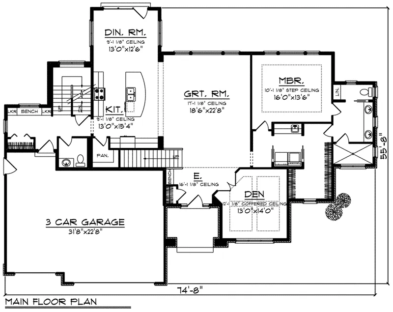 Arts & Crafts House Plan First Floor - Mirabel Traditional Home 051D-0818 - Shop House Plans and More
