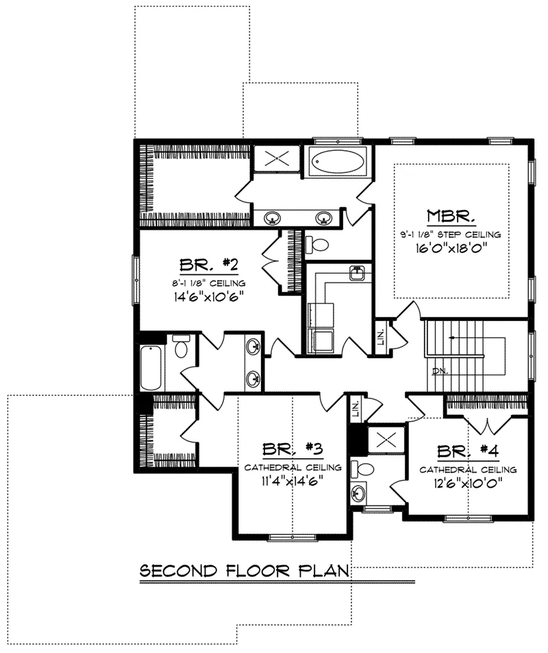 Arts & Crafts House Plan Second Floor - Hines Park Craftsman Home 051D-0822 - Search House Plans and More