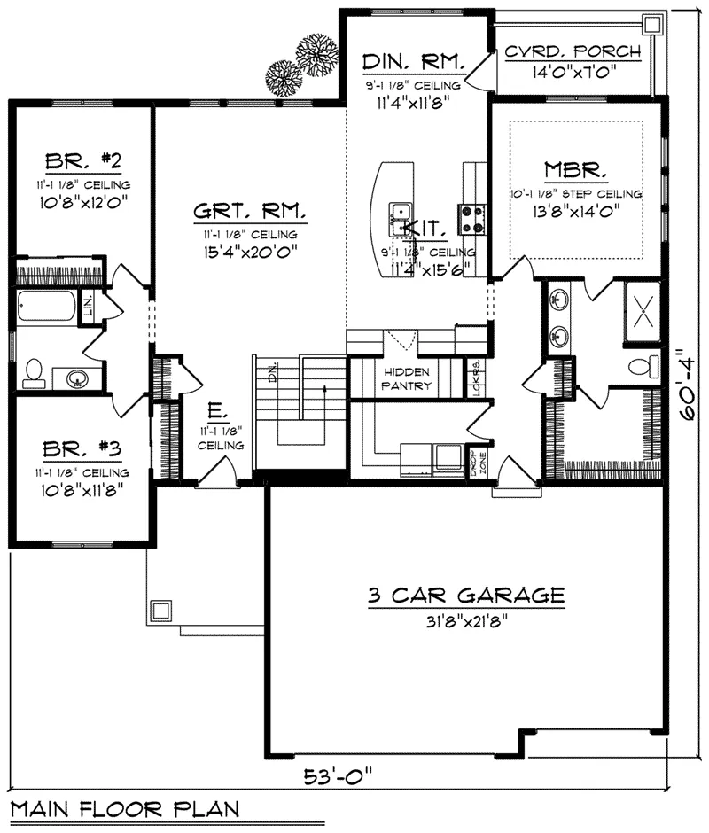 Prairie House Plan First Floor - Norstead Craftsman Home 051D-0834 - Shop House Plans and More