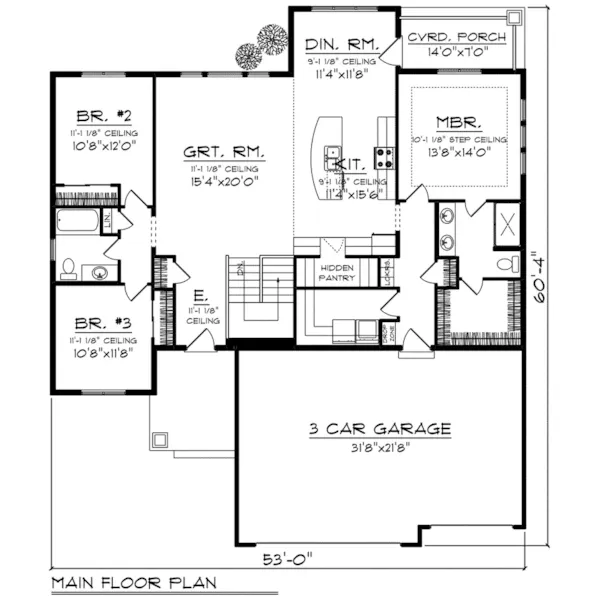 Ranch House Plan First Floor - Norstead Craftsman Home 051D-0834 - Shop House Plans and More