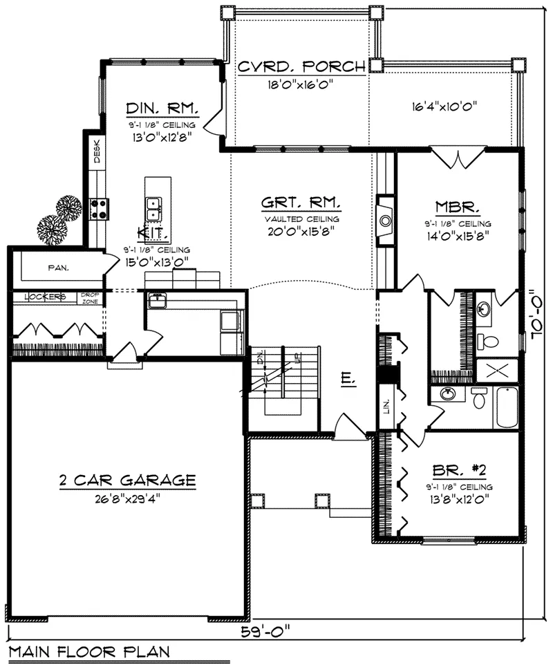 Shingle House Plan First Floor - Decker Lane Craftsman Home 051D-0842 - Search House Plans and More
