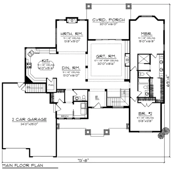 Craftsman House Plan First Floor - Levi Mill Ranch Home 051D-0864 - Shop House Plans and More