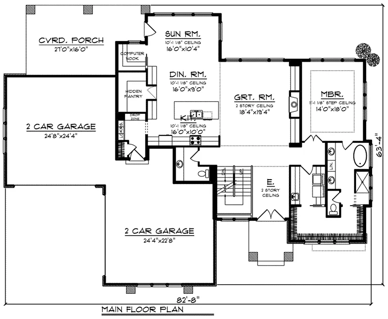 Craftsman House Plan First Floor - Wright Modern Prairie Home 051D-0875 - Shop House Plans and More