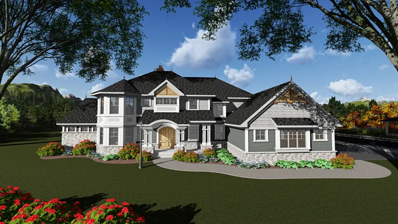Craftsman House Plan Front of Home - Harmony Haven Luxury Home 051D-0885 - Search House Plans and More