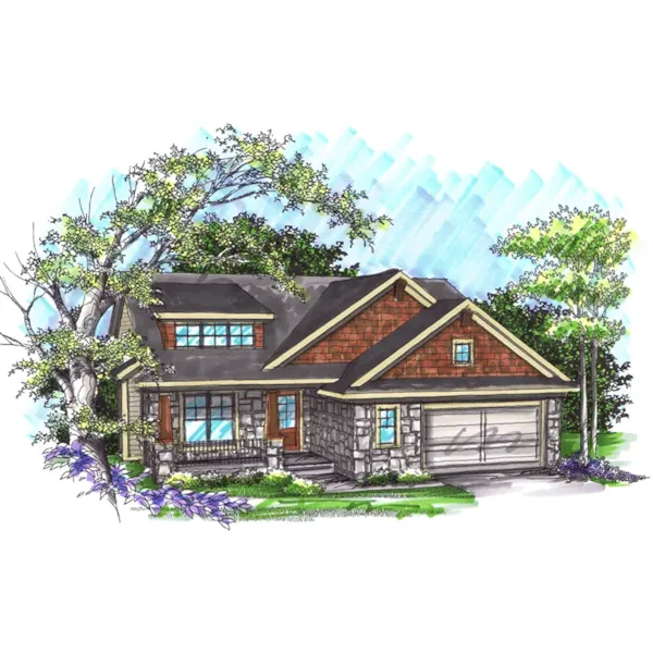 Craftsman House Plan Front of Home - Raccoon Hollow Ranch Home 051D-0908 - Shop House Plans and More