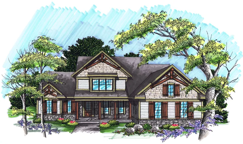 Craftsman House Plan Front of Home - Frances Brook Rustic Home 051D-0911 - Search House Plans and More