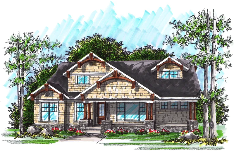 Ranch House Plan Front of Home - Hidden Oak Craftsman Home 051D-0914 - Search House Plans and More