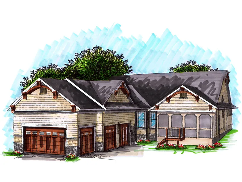 Ranch House Plan Rear Photo 01 - Hidden Oak Craftsman Home 051D-0914 - Search House Plans and More