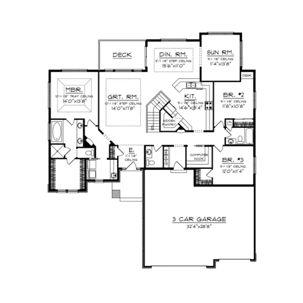 Ranch House Plan First Floor - Radko Contemporary Ranch Home 051D-0930 - Shop House Plans and More