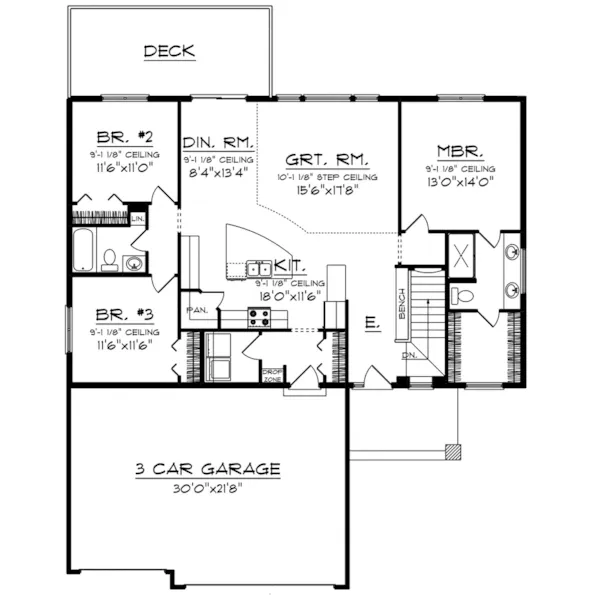 Prairie House Plan First Floor - Lani Modern Ranch Home 051D-0948 - Shop House Plans and More