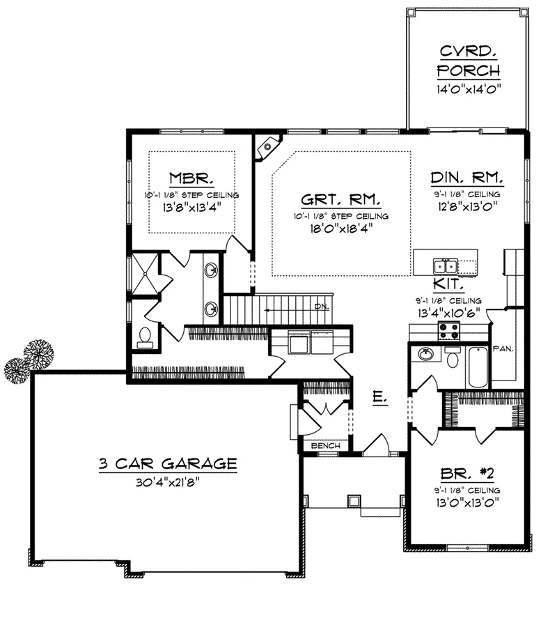 Ranch House Plan First Floor - Steinhoff Road Craftsman Ranch Home 051D-0951 - Shop House Plans and More