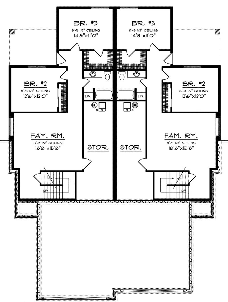 Contemporary House Plan Lower Level Floor - Clifton Terrace Duplex Home 051D-0968 - Search House Plans and More